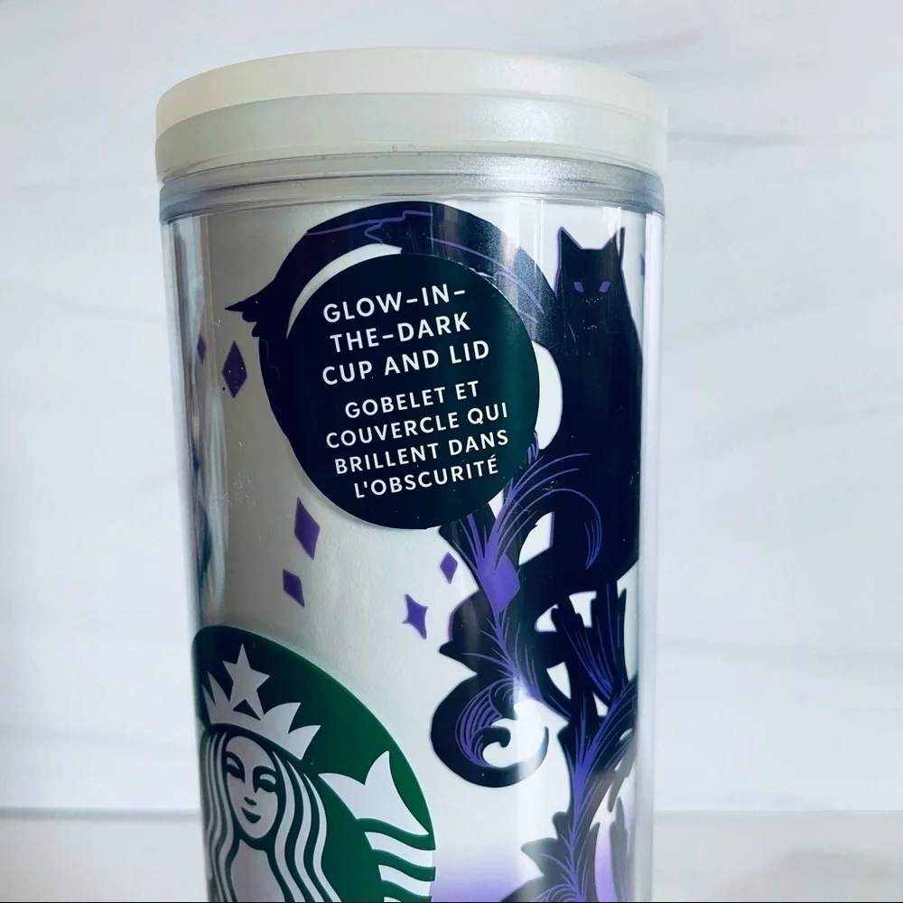 Starbucks 2021 Halloween Glow In The Dark Travel Tumbler 16 oz- Cat and Spider